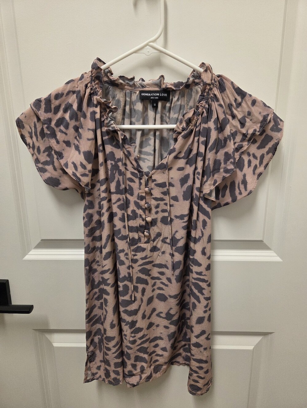 Generation Love Pink Animal-Print Ruffle Neck Women's Top